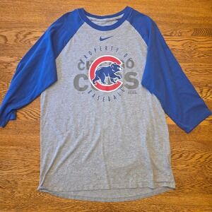 Nike Chicago Cubs Baseball Raglan T Shirt Adult Men's Gray Blue Medium